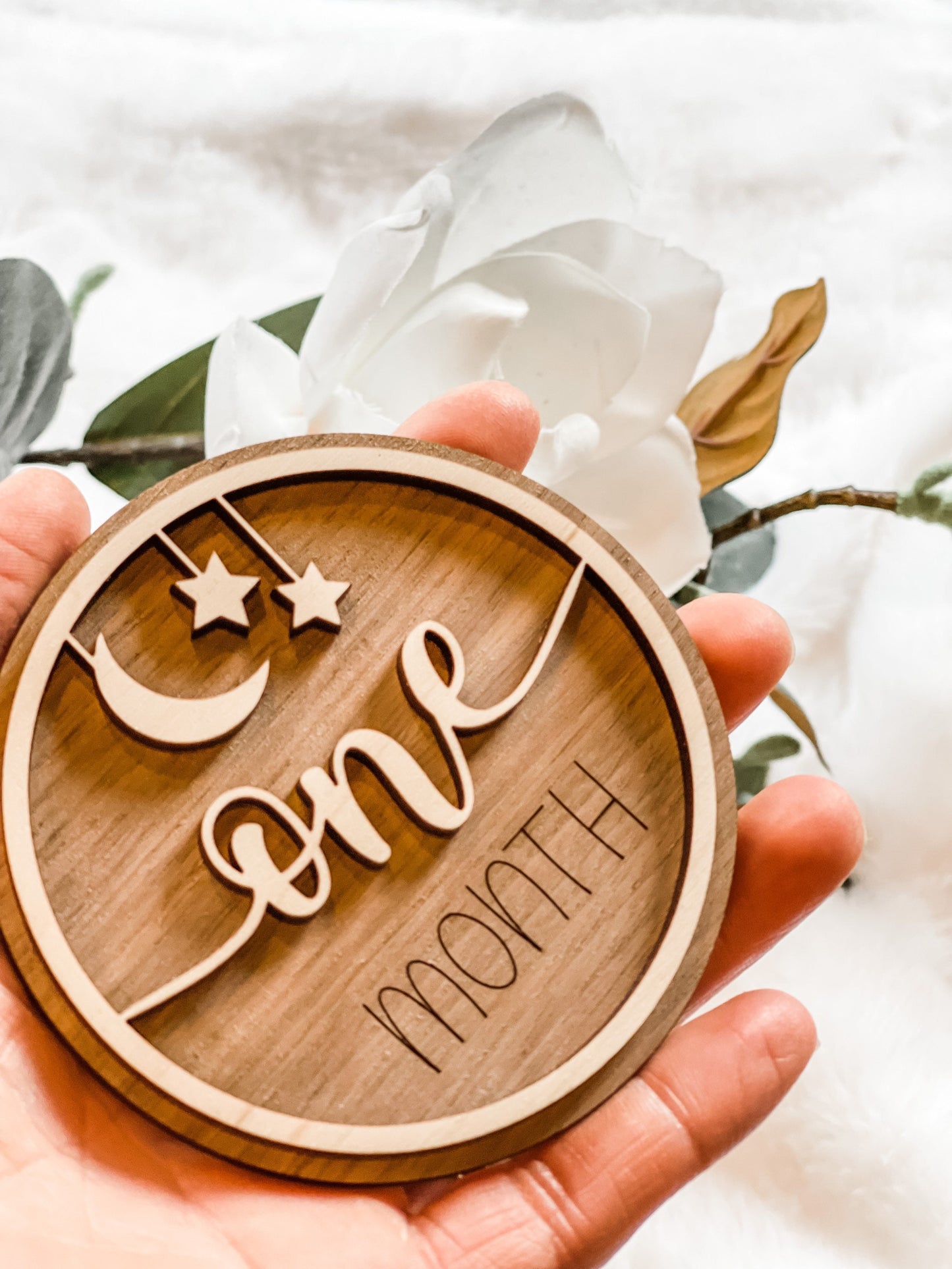 Baby Monthly Milestone, Woodland Animal Baby Decor, 3D Wooden Baby Disc, Milestone Marker, Baby Photo Prop, Hello World Birth Announcement