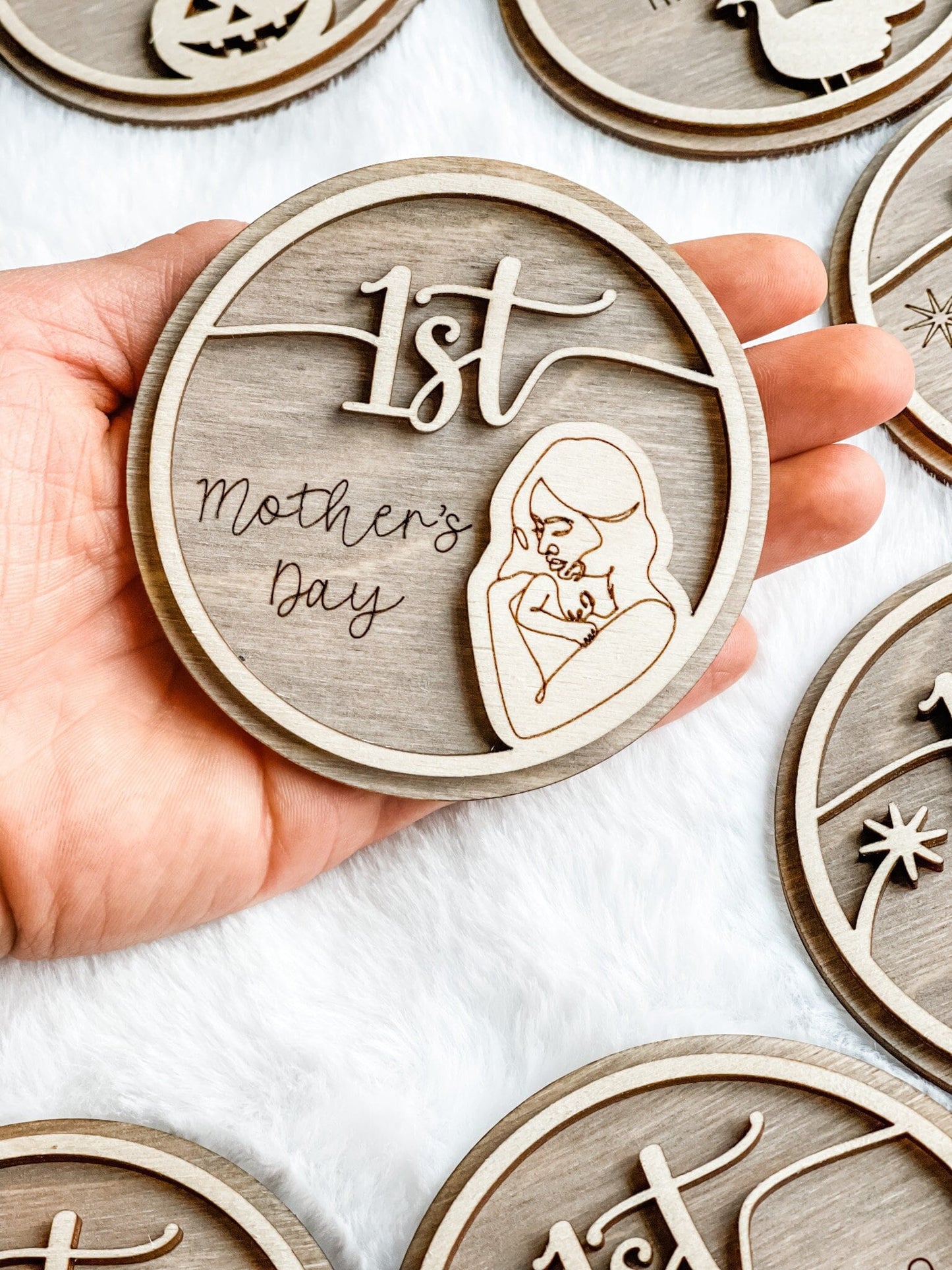 3d Holiday Milestone Discs | Wooden Photo Card Holiday Milestone | Personalized Holiday Discs