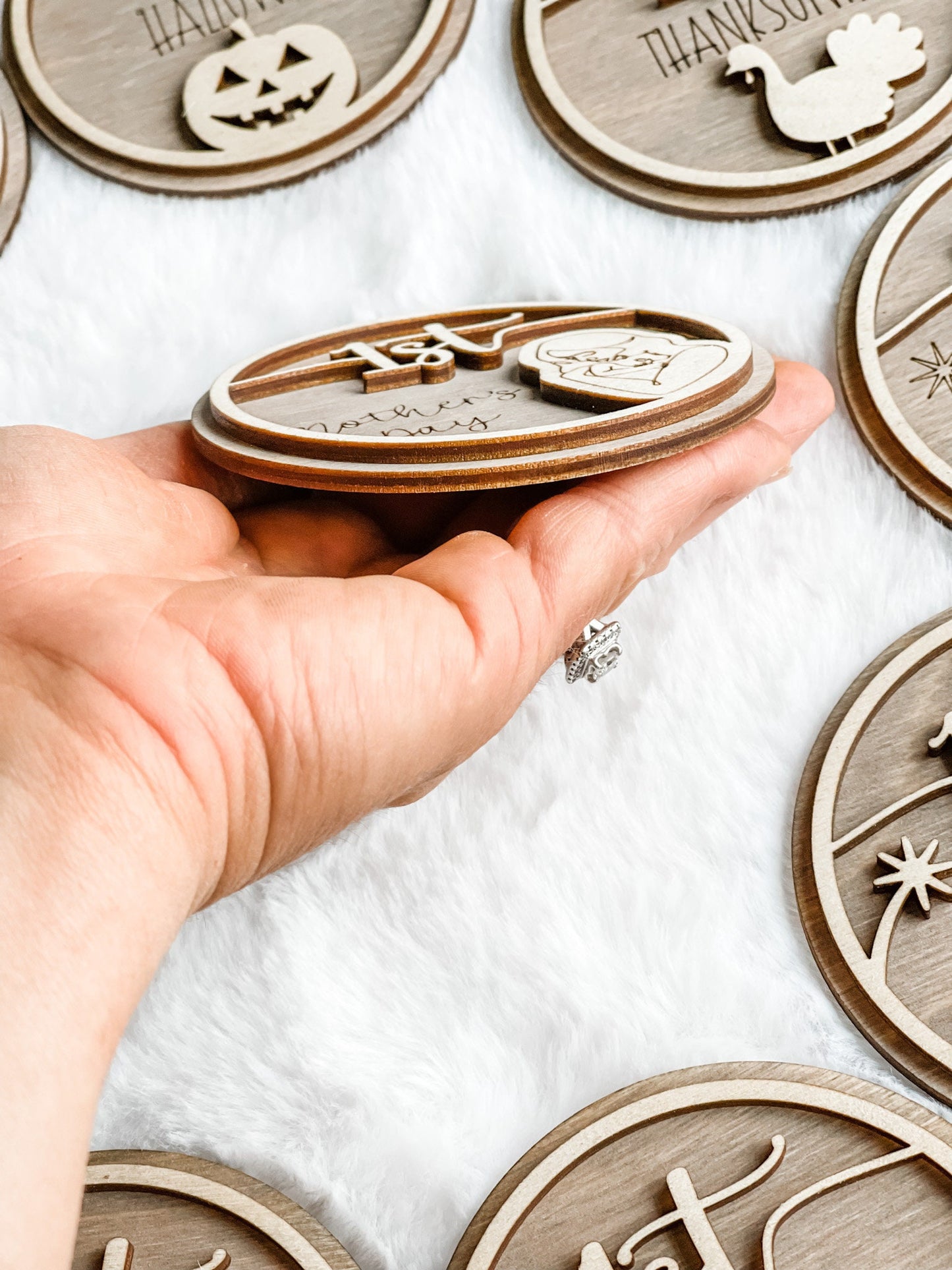 3d Holiday Milestone Discs | Wooden Photo Card Holiday Milestone | Personalized Holiday Discs