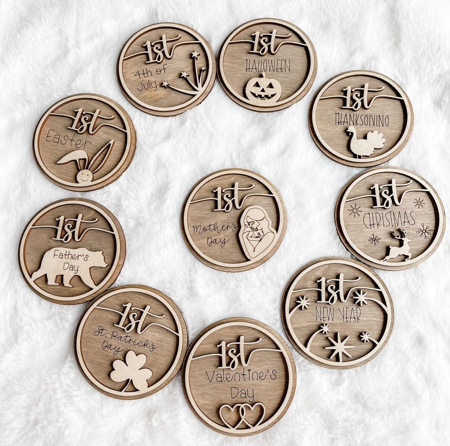 3d Holiday Milestone Discs | Wooden Photo Card Holiday Milestone | Personalized Holiday Discs