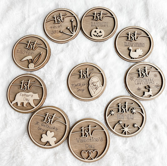 3d Holiday Milestone Discs | Wooden Photo Card Holiday Milestone | Personalized Holiday Discs