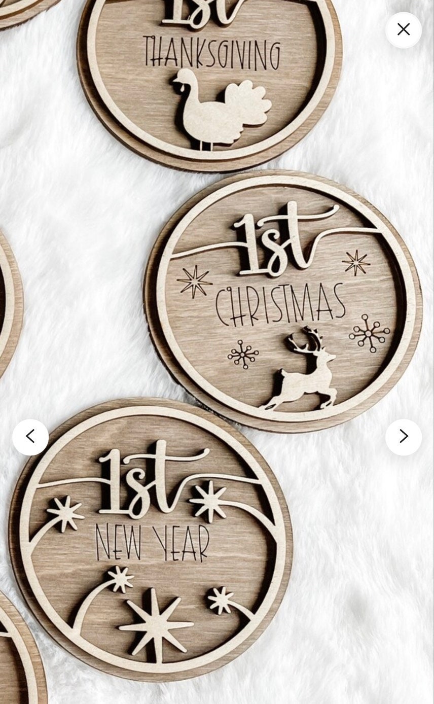 3d Holiday Milestone Discs | Wooden Photo Card Holiday Milestone | Personalized Holiday Discs