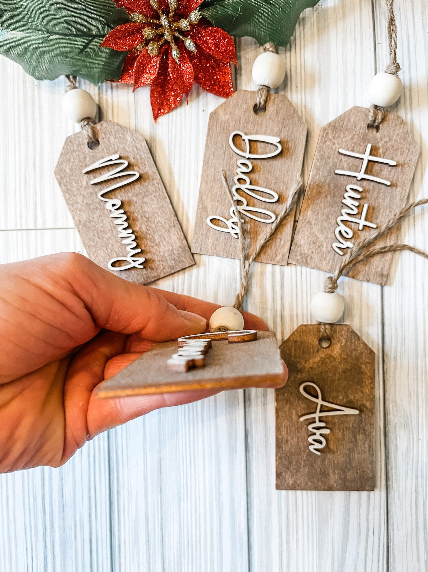 Christmas Stocking Name Tag, Personalized Wooden Name Tag for Christmas Stockings, Custom Kids Tag, Boho Christmas Stocking Tag, Rustic Tag