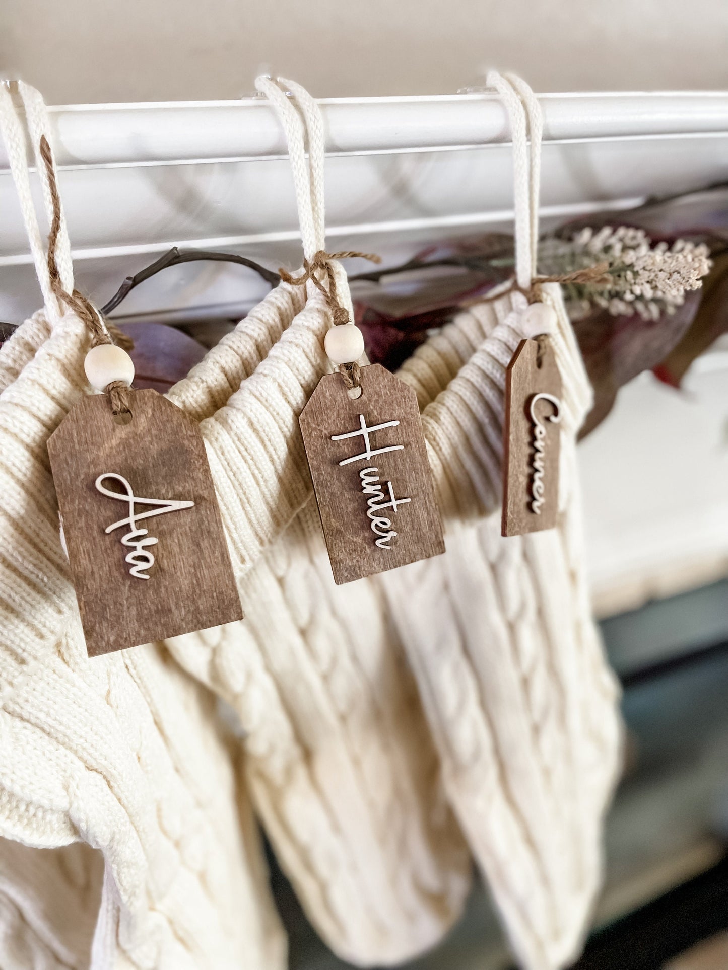 Christmas Stocking Name Tag, Personalized Wooden Name Tag for Christmas Stockings, Custom Kids Tag, Boho Christmas Stocking Tag, Rustic Tag