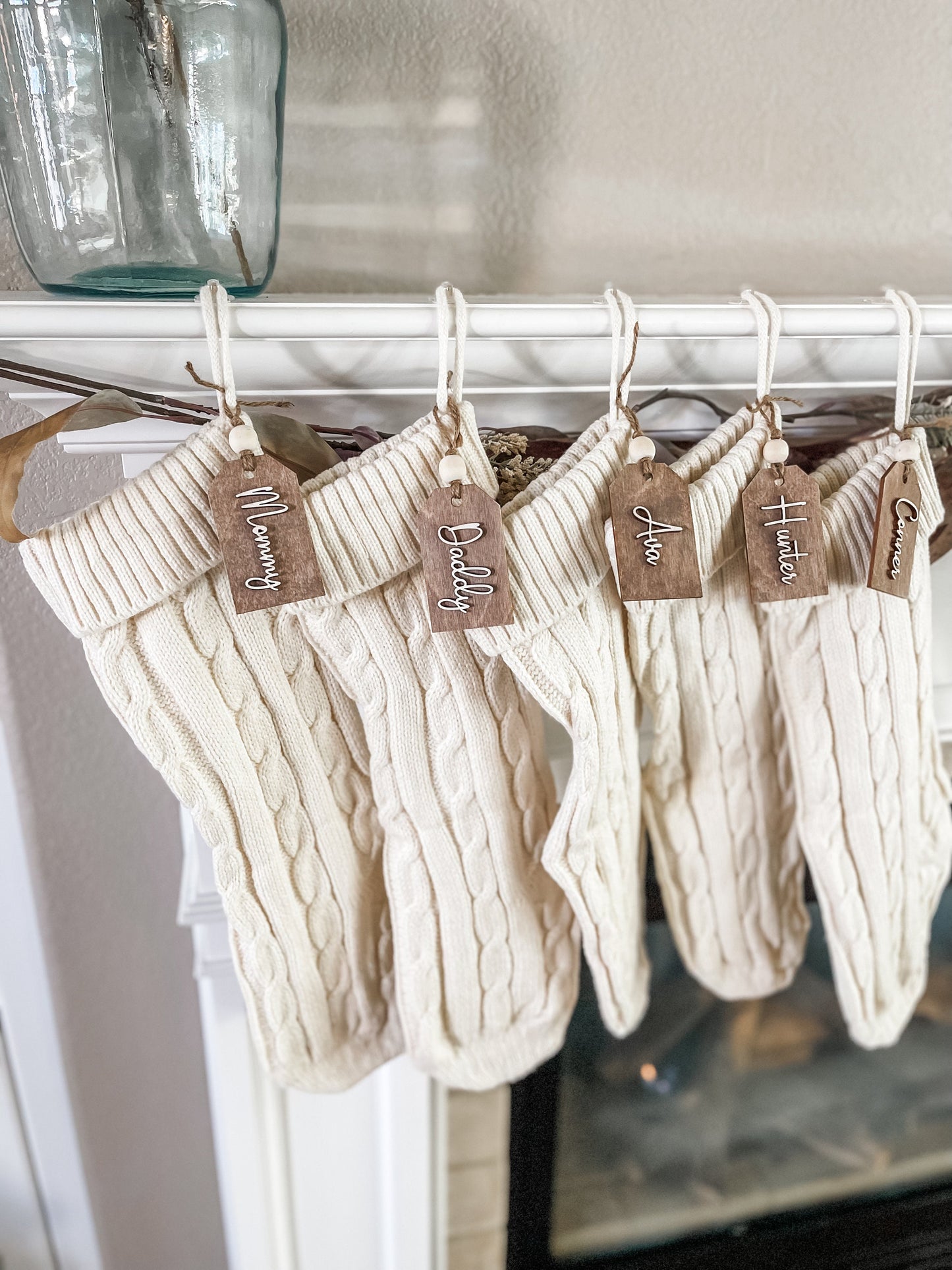 Christmas Stocking Name Tag, Personalized Wooden Name Tag for Christmas Stockings, Custom Kids Tag, Boho Christmas Stocking Tag, Rustic Tag